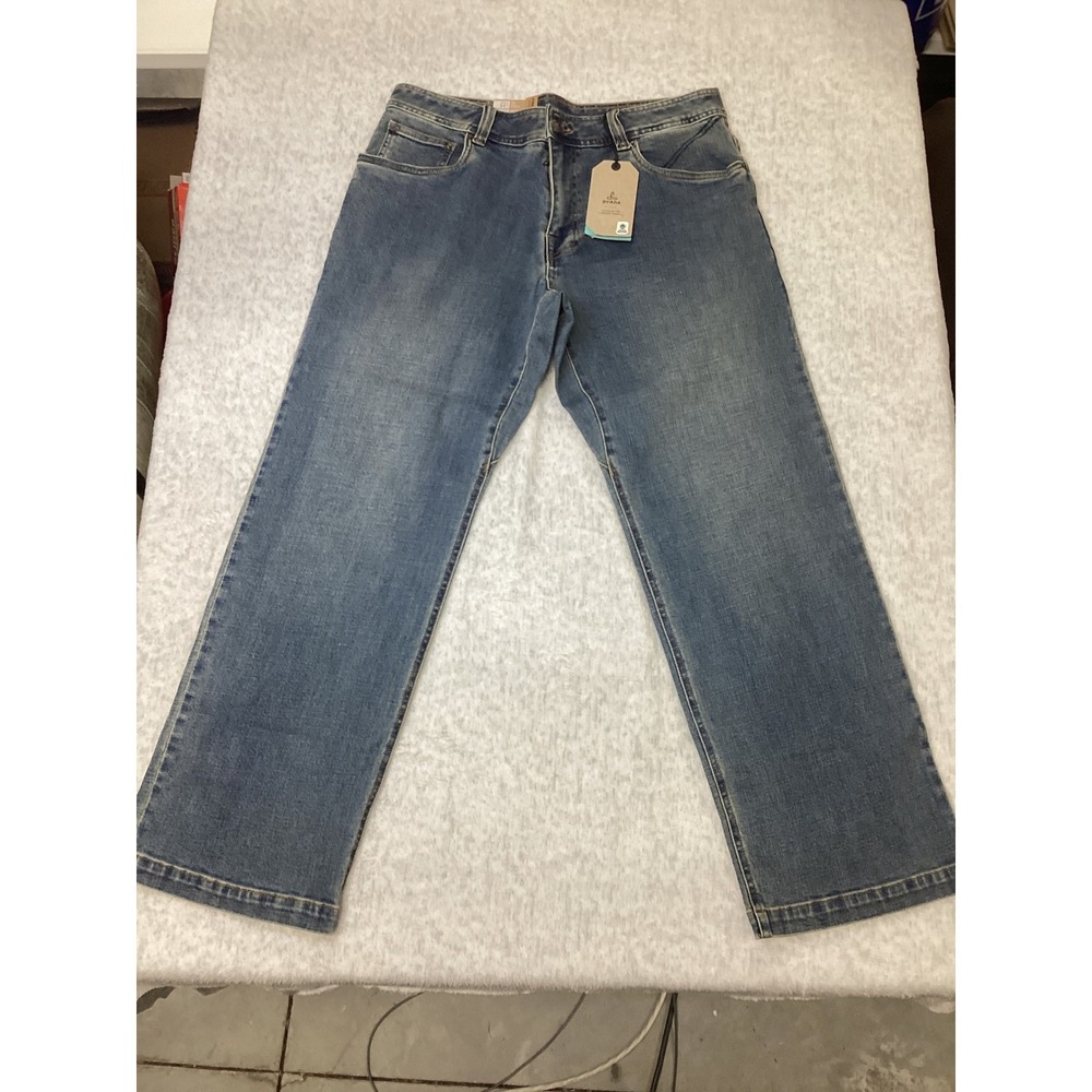 Prana Axiom Straight Leg Mens Jeans 34x30 Antique Stone Wash‎ Organic Denim NWT.